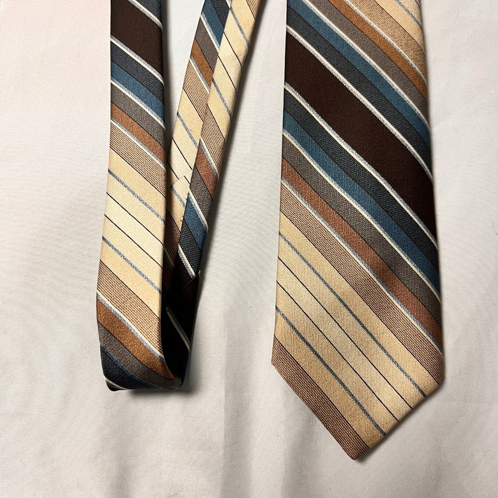 Vintage JCPenney‎ The Men's Shop Striped Tie Brown Tan Blue Diagonal Wide Retro